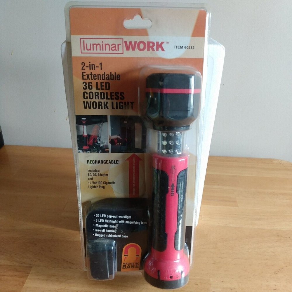 36 LED Cordless WORK LIGHT & Magnetic FLASHLIGHT Rechargeable w/ AC & DC Charger